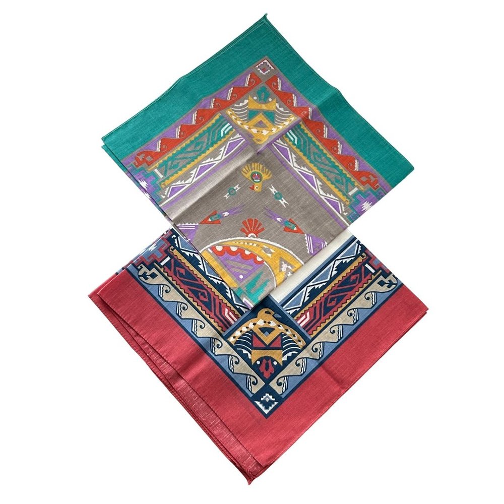 Wamcraft Bandana Lot of 2‎ Southwestern Aztec Thunderbird Made USA Cotton Blend